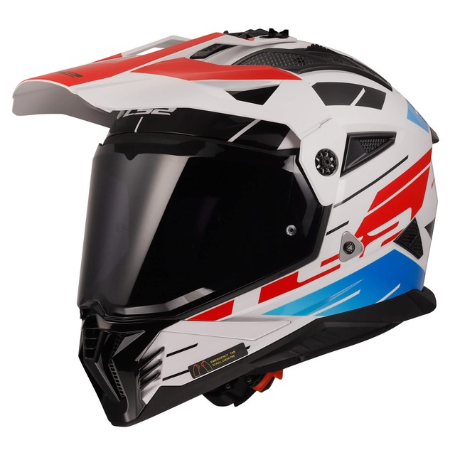 Casque Enduro Dual Road LS2 MX702 PIONEER II Namib Blanc Brillant Bleu Rouge