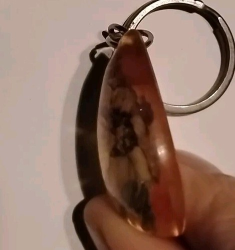Vtg Lucite Inlay Keychain Flower Yellow Acrylic Teardrop Lavender/White/ Purple - Picture 3 of 4