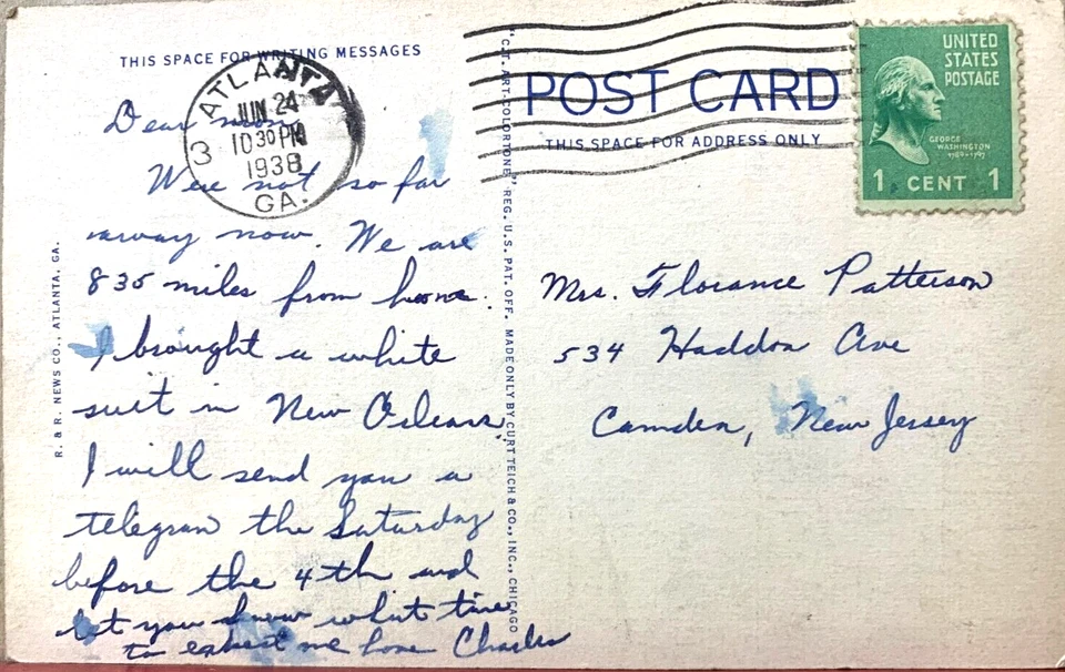 1 Cent George Washington U.S. Postage Stamp 1789-1797. Sent 1938 - Image 3 of 4