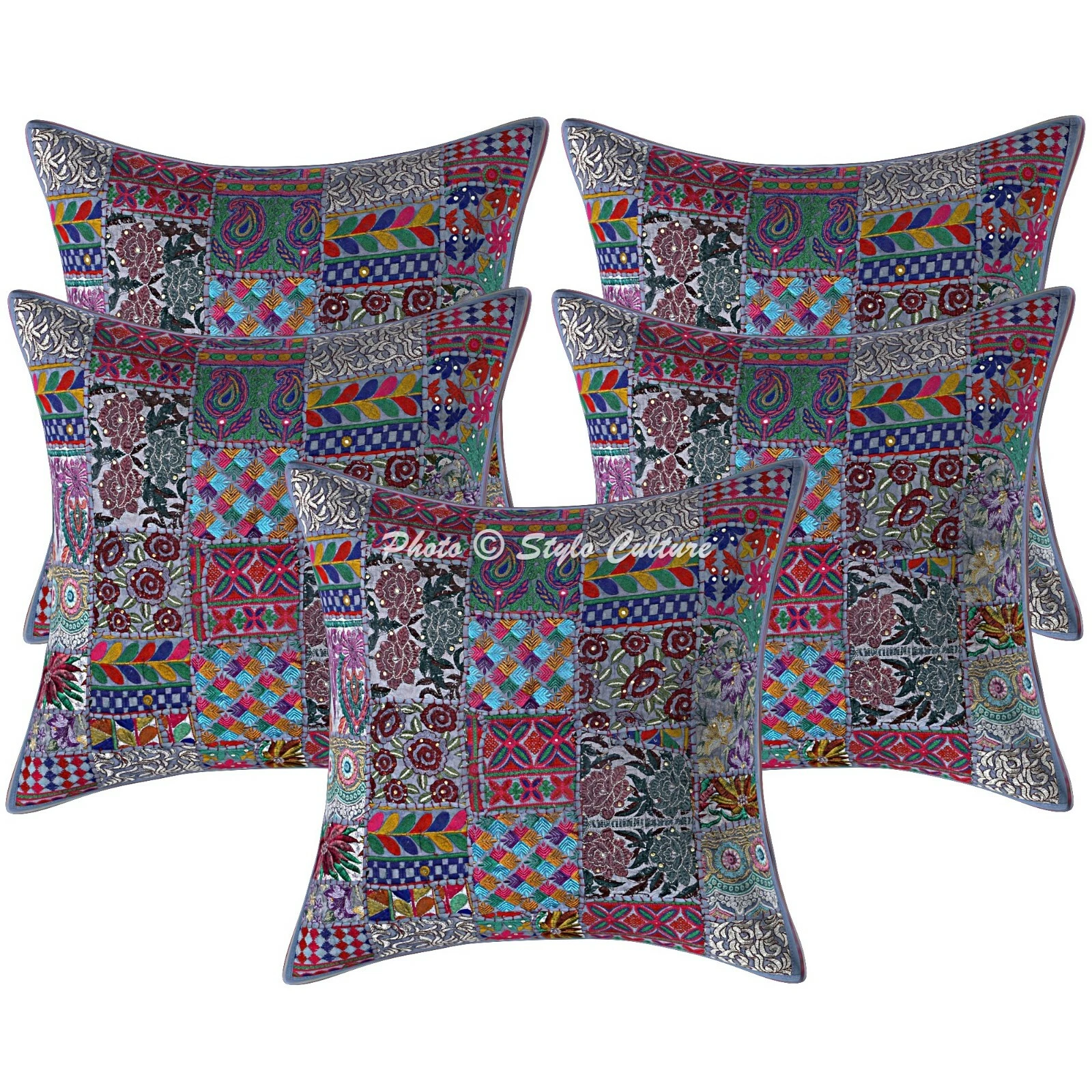 Bohemian Cushion Covers Grey 60x60 Patchwork Cotton 24x24 Abstract Throw Pillows