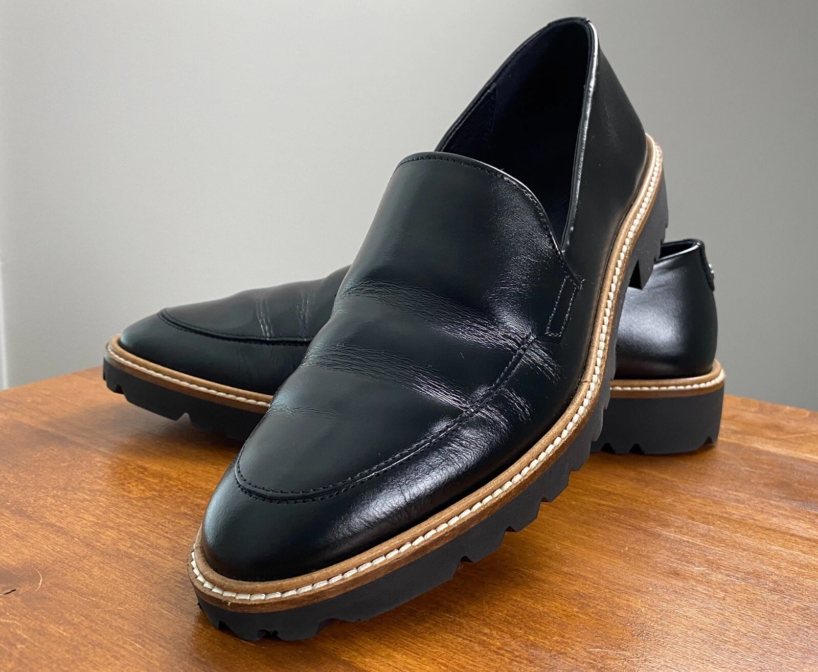 Mocassino su misura nero ECCO taglia 6 Incise SUOLA AD ALA NUOVO al dettaglio $170 *LEGGI dettagli