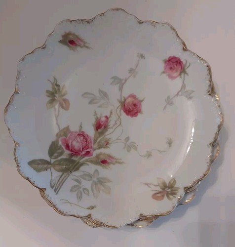 Antique Rosenthal Malmaison Bavaria Plates W Pink Roses & Foliage 8" Set Of 5 - Picture 6 of 20