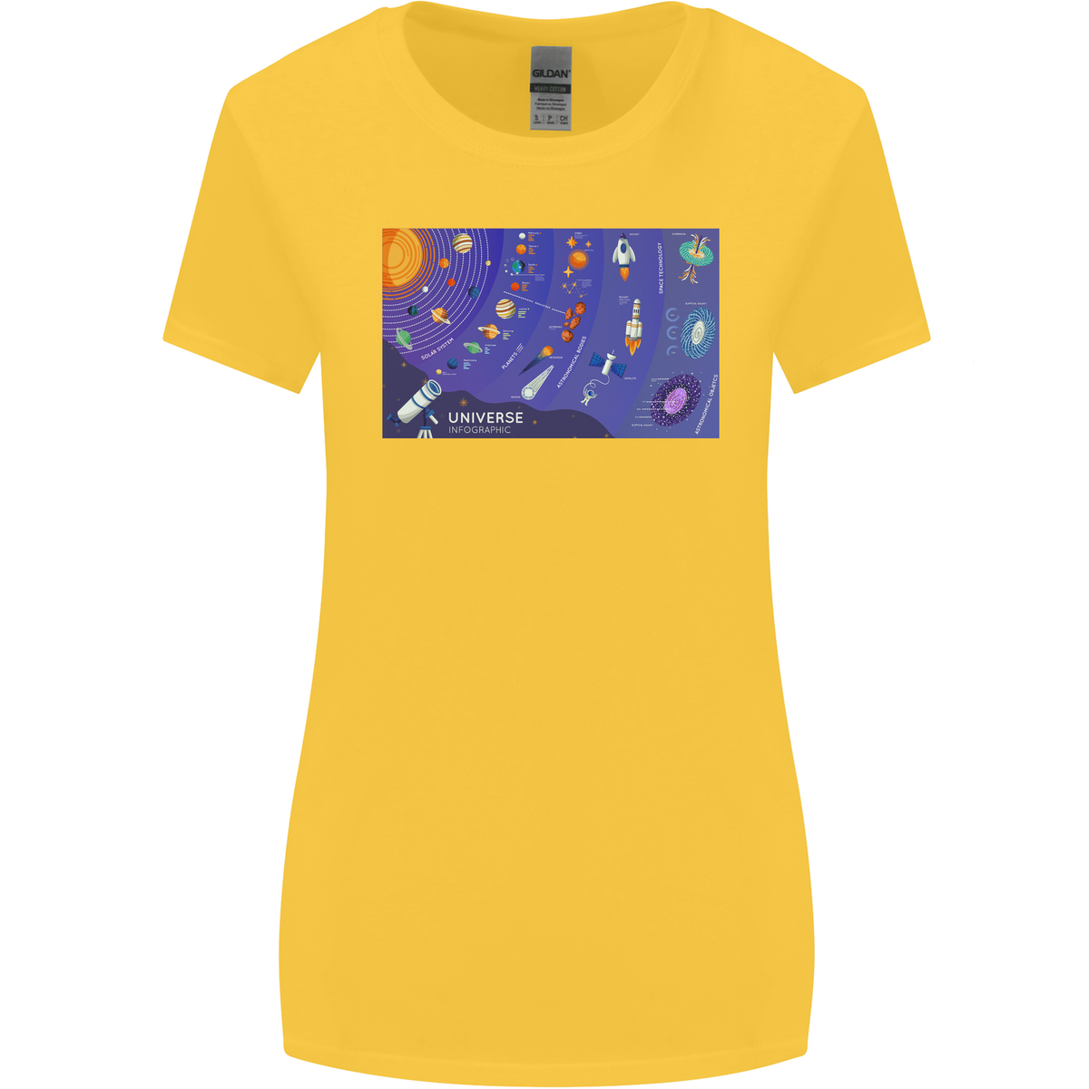 Galaxy Infographic Space Technology Planets Womens Wider Cut T