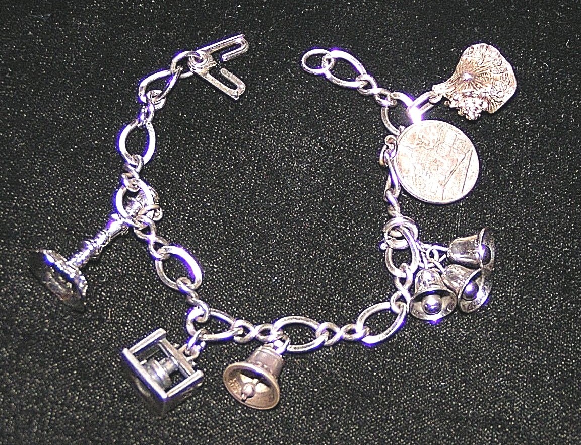 Vintage Sterling Silver L G B Charm Bracelet Charms LGB Travel