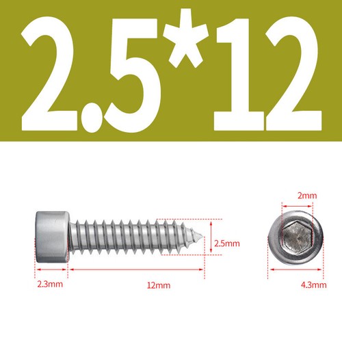 Tornillo autorroscante de cabeza de tapa de acero inoxidable Allen Socket Tappers pernos M1.7 - M6 - Imagen 29 de 76