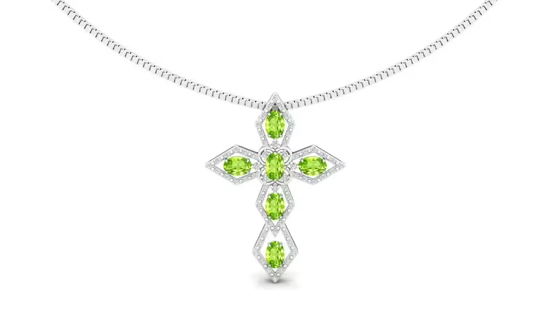 Peridot Cross Pendant, 925 Sterling Silver Peridot Women Jewellery Pendant - Image 3 of 3
