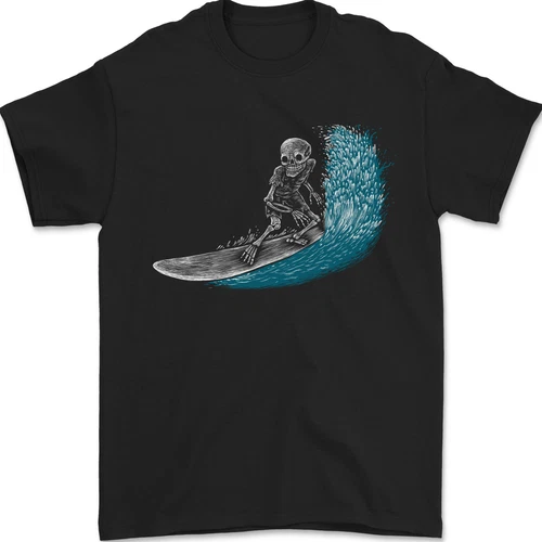 Surfing Skeleton Surf Skull Mens T-Shirt Art Unisex T-Shirt - Picture 1 of 3