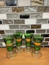 Vintage Emerald Green With Gold Trim Liqueur Shot Glasses Set of 4