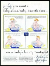 1932 baby in bath color art Ivory Soap vintage print ad