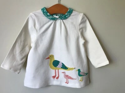 New Baby Boden Tunic Top pretty peter pan collar applique birds 0-4 years