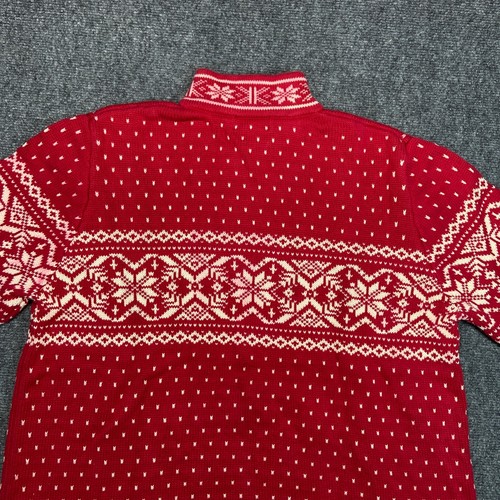 Vintage Lands End Sweater Boys XL Red Nordic Snowflake Quarter Zip Cotton - Picture 12 of 15