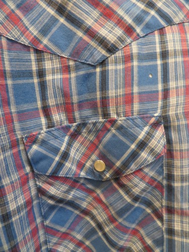 WRANGLER Western Shirts Button Up Dress Shirt Blue Plaid Long Sleeve Men's Large - Picture 7 of 14