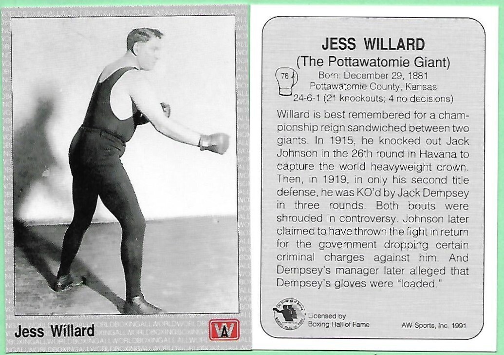 1991 AW Sports All World Boxing Jess Willard #76👍