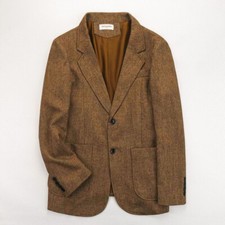 Vintage England Tweed Men Woolen Coat Brown Slim Suit Herringbone Pattern Blazer