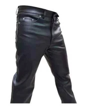 Black Leather Jeans  For Men