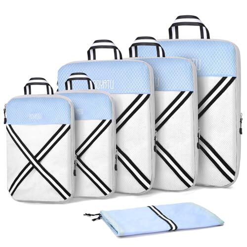 Compression Packing Cubes Suitcases Organizer: 2/4/s Travel Storage 6 Set Blue-image