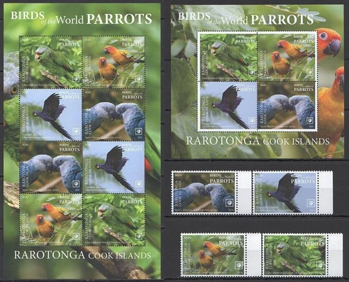 RAROTONGA - 2020 MNH "BIRDS Of The WORLD - PARROTS" Two S/S & Complete Set !!!!!
