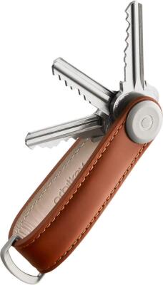 Orbitkey Leather Key Organizer | Durable Sz_3 Inches_Cognac With Tan Stitching