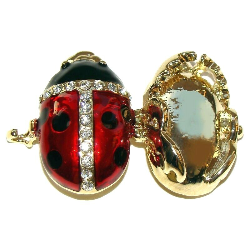 Pendentif Oeuf Fabergé Coccinelle en émail rouge et cristal pour boîte à pilules chic