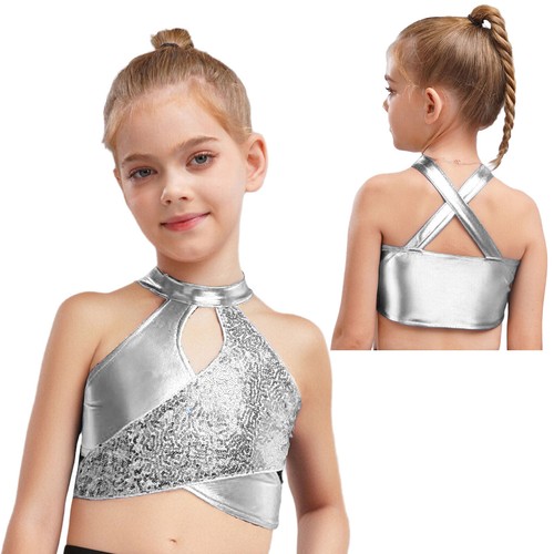 Kids Girls Tops School Blouse Gymnastic Vest Camisole Crop Top Jazz T-shirt Tee - Picture 15 of 48