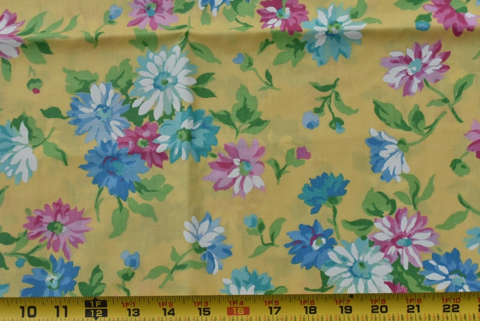 34" Long, Vintage, Pink & Blue Floral on Yellow Polished Cotton, Kesslers, P3137 - Image 2 of 4