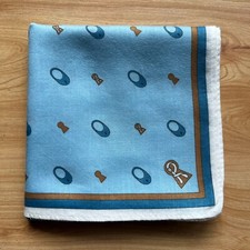 VINTAGE HANDKERCHIEF MEN'S ART BLUE GEOMETRIC POCKET SQUARE COTTON 19" A-0251