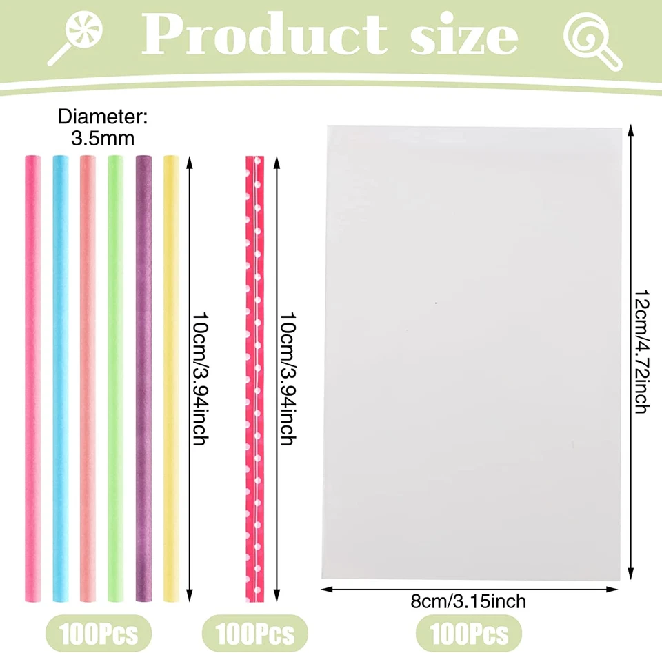 300 Stück Cake Pop Stiele Set, 100 Süßigkeiten Tüten 100 Lollipop Sticks Mit 100 - Bild 3 von 4