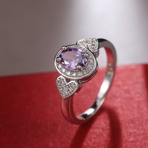 Gorgeous 925 Silver Wedding Rings for Women Oval Cut Amethyst Ring Size 6-10 NEW - Picture 8 of 13