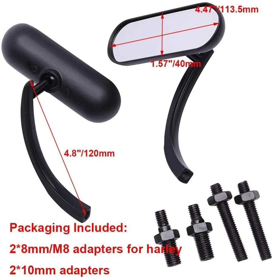 Black Motorcycle Mini Oval Mirrors For Harley Davidson Softail Breakout V-Rod A+ - Image 3 of 4