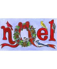 Christmas NOEL Birds and Wreath Wood Mounted Rubber Stamp NORTHWOODS NN11184 New