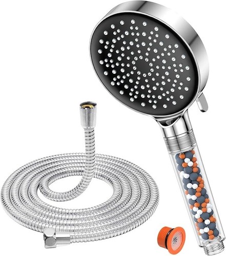 High Pressure Shower Head with Filter, 1.5M Hose 6 Mode Head Round Chrome YEAUPE
