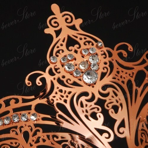 Womens Royal Queen Filigree Laser-Cut Metal Venetian Masquerade Mask [Rose Gold] - Image 3 of 4