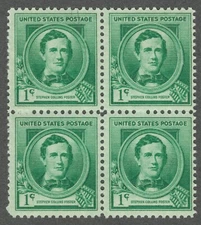 US. 879. 1c. Stephen C. Foster, Composer. Block of 4. MNH. 1940