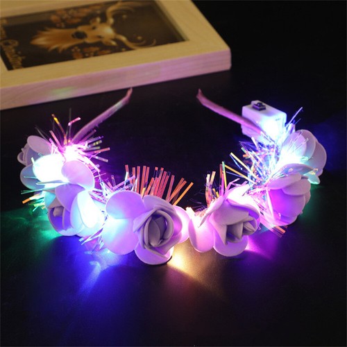 LED Flashing Flower Headband Women Girl Light Up Hair Wreath Garlands Headwear - Picture 9 of 19