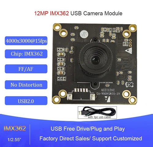12MP IMX362 USB Webcam Module Autofocus Fixed Focus AF/FF Camera No Distortion