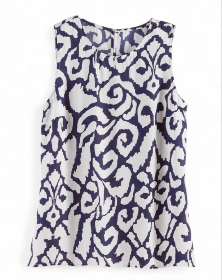 Camiseta sin mangas SOFT AROUND Coralina AZUL MARINO Y BLANCO ABSTRACTO Fluido Drapey 1X Foto 3 de 4