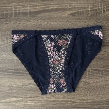 Pink By Victoria  s Secret, Small, Navy Blue Flowers, Cotton Cheeky Panties