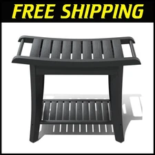 Sturdy Bamboo Shower Seat with Easy Assembly & Ergonomic Comfort - Black Finish