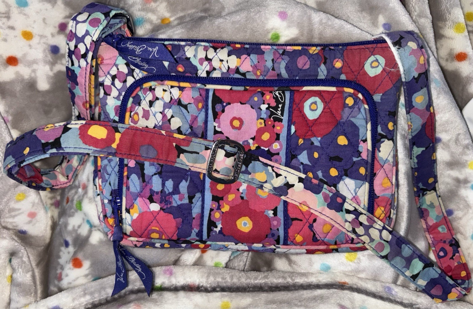 Vera Bradley Floral Quilted Multicolor Crossbody Bag Zip Top Inner Pockets RFID