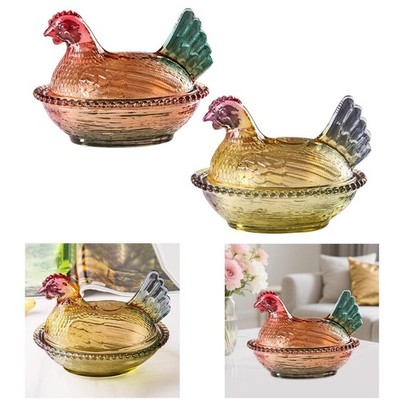 Glas Henne auf Nest Schale mit Deckel Ornament Plätzchen Schreibtisch Podest Behälter Küche