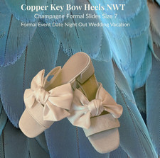 New with Tags Copper Key Women's Champagne Bow Formal Slide Sandals