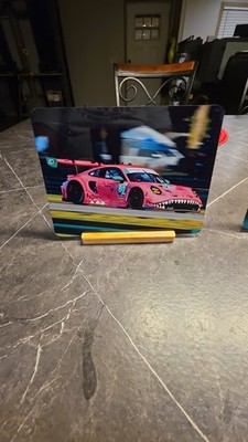 Roxy Porshe GTR Pink Aluminum Sublimated Glossy Wall/Desk Art With Stand