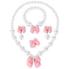 Handmade Princess Jewelry Set for Girls - Bow, Pearl Necklace, Bracelets,