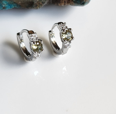 925 Sterling Silver 0.6CT  Peridot  3.6x11mm Huggie SMALL Earrings Gemstone