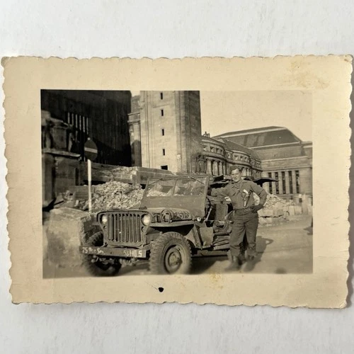 Vintage WWII US Army Occupied Germany 1945 Photo Jeep Willy GI Ruins WW2 75th