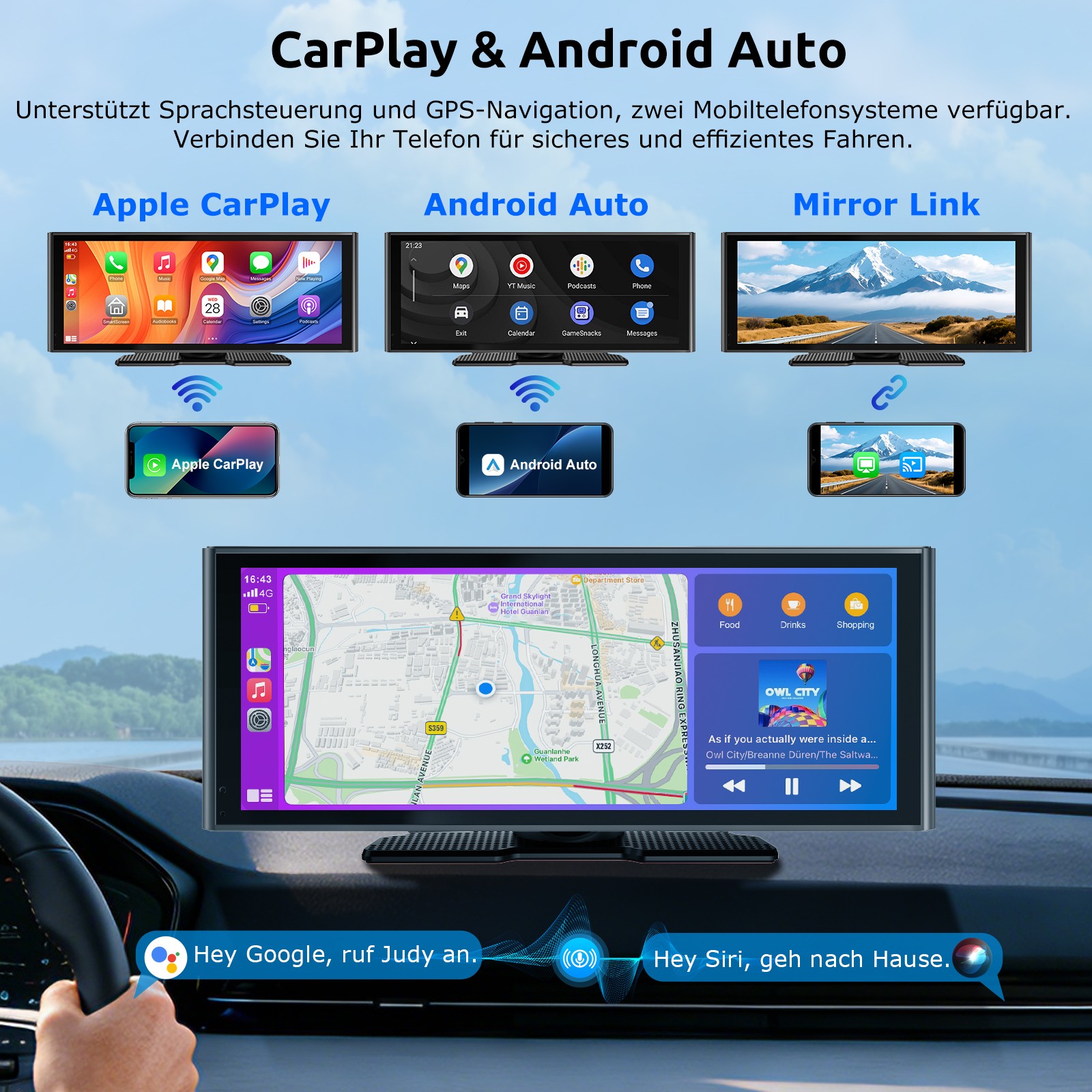 Autoradio CarPlay Portatile Wireless 10" Touch Screen per CarPlay e Android Auto foto 4