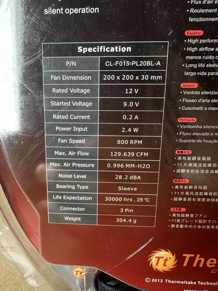 Thermaltake Pure 20 Computer Case Fan 200mm Black NEW - Image 3 of 4