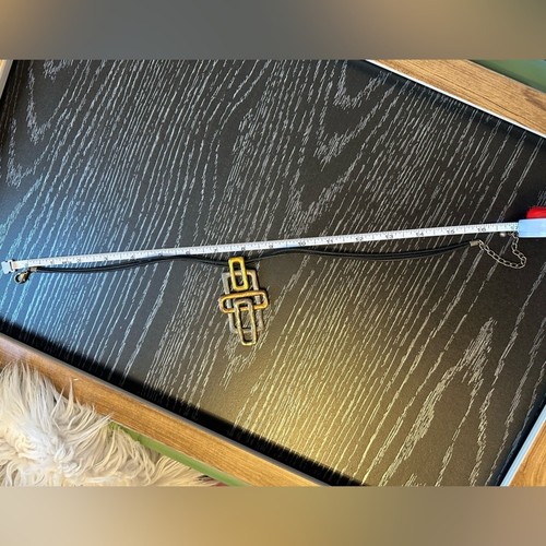 Collana dichiarazione geometrica moderna ciondolo metallo misto cordino nero - Foto 7 di 8