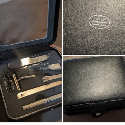 #ad #ad WOLF Designs Black Leather Men#x27;s Valet Travel Toiletry Case w Accessories $31.62