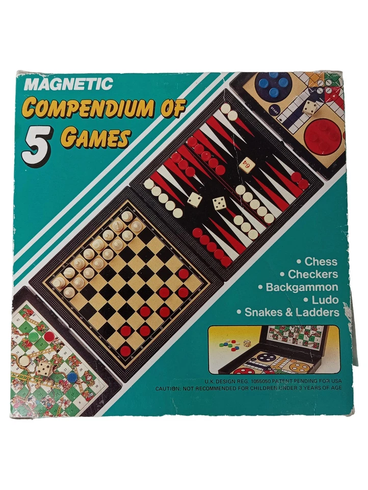 HACH Magnetic Compendium 5 Spiele Schach Dame Backgammon Ludo Snakes Ladders